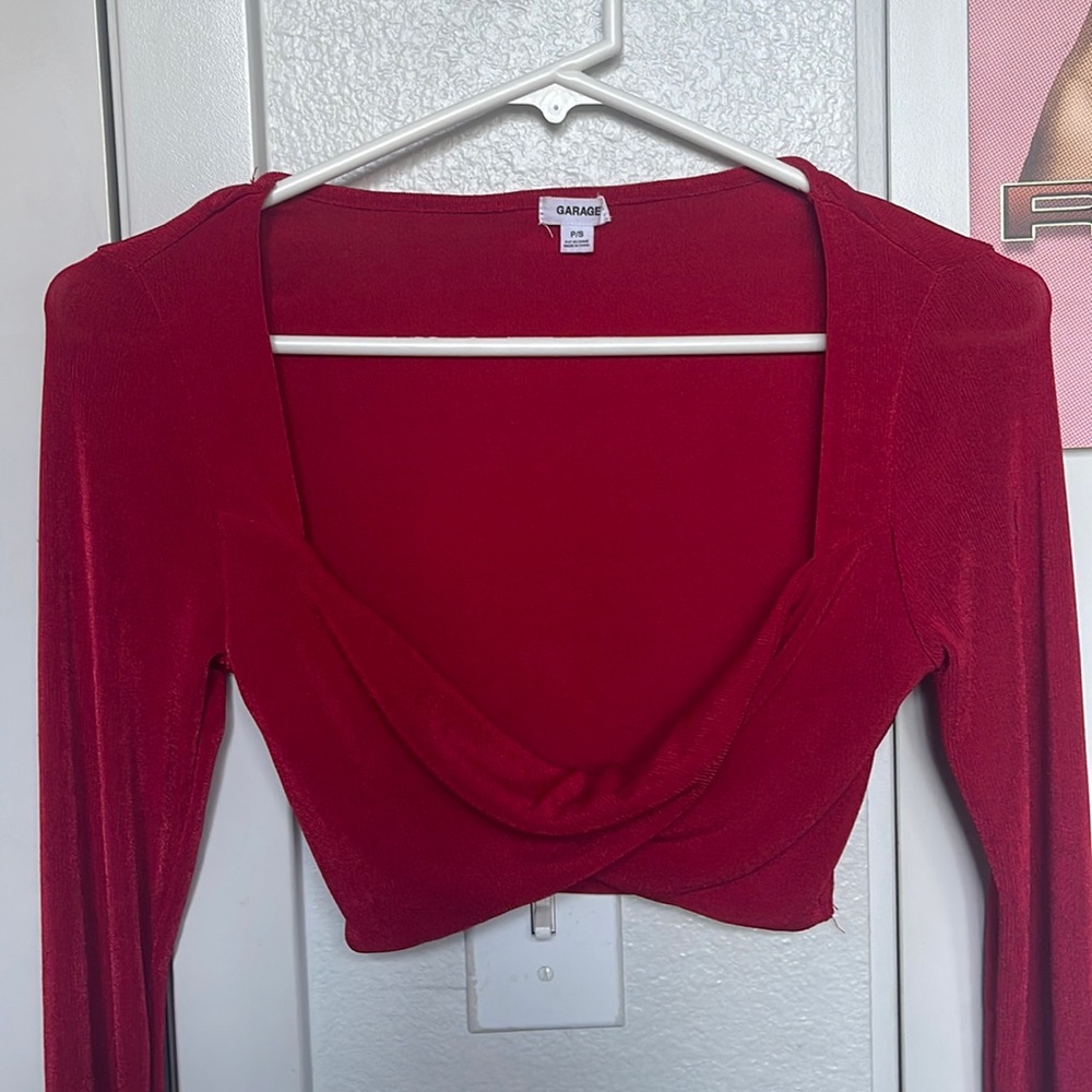Garage Red Twisted Long Sleeve Crop Top